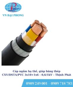 Cáp ngầm hạ thế Thịnh Phát, giáp băng thép CXV/DSTA/PVC 3x10+1x6 - 0,6/1kV