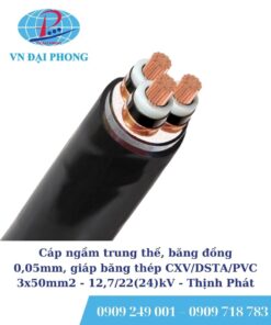 Cáp ngầm trung thế Thịnh Phát, băng đồng 0,05mm, giáp băng thép CXV/DSTA/PVC 3x50mm2 - 12,7/22(24)kV