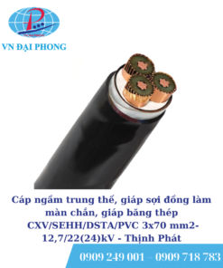 Dây cáp ngầm trung thế, giáp sợi đồng làm màn chắn, giáp băng thép CXV/SEHH/DSTA/PVC 3x70 mm2- 12,7/22(24)kV