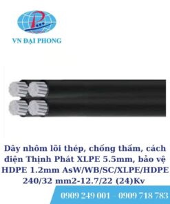 Dây nhôm lõi thép, chống thấm, cách điện Thịnh Phát XLPE 5.5mm, bảo vệ HDPE 1.2mm AsW/WB/SC/XLPE/HDPE 240/32 mm2-12.7/22 (24)Kv
